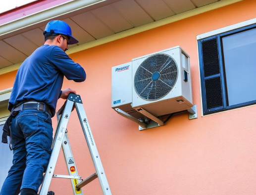 Technicien installant une unité extérieure