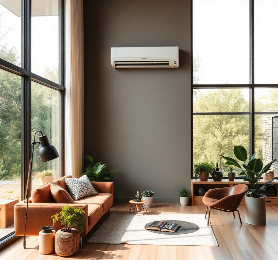 Salon équipé d'une climatisation murale